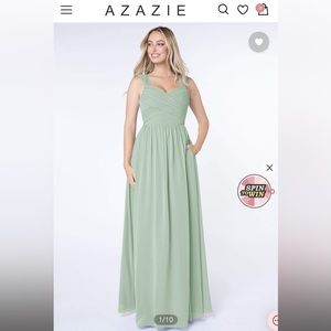Agave green floor length chiffon gown